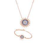 Nereze 925 Ayar Güneş Figürlü Kadın Bileklik Seti Gümüş Kolye