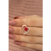 Nereze 925 Ayar Rose Kırmızı Gül Kalp Kadın Gümüş Kolye