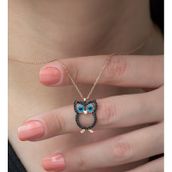 Nereze 925 Ayar Siyah Taşlı Baykuş Kadın Gümüş Kolye