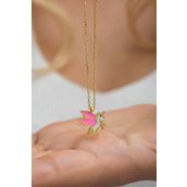Nereze NRZ998539 925 Ayar Gümüş Gold Pembe Mineli Unicorn Kolye