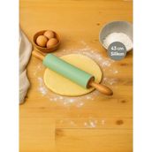 Nesto Home 43 cm Ahşap Saplı Silikon Merdane- Yapışmaz Hamur Açma Rulosu