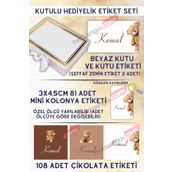 Netsan Etiket Kahverengi Ayıcık Bebek Hediyelik Etiket Seti - Kutu, Çikolata Etiketi, Kutu Etiketi ve Mini Kolonya