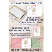 Netsan Etiket Tavşan Desen Kız Bebek Hediyelik Etiket Seti - Kutu, Çikolata Etiketi, Kutu Etiketi ve Mini Kolonya
