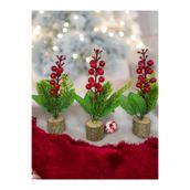 Nettenevime 3lü Set Yapay Çiçek Yılbaşı Çiçeği Kokinalı Kütük Saksılı Dekoratif Süs 20cm