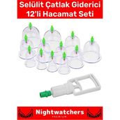 Nightwatchers Vakumlu Masaj Aleti 12'li Kupa Hacamat Seti - Ahşap - Gri