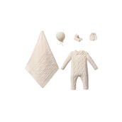 Nipperland Organik%100 Pamuk 5'li Set, Ekru, 0-3 Ay, Unisex, Saç Örgüsü Desenli, Tulum, Şapka, Patik ve Eldiven