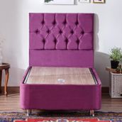 Niron Purple Baza Ve Başlık Seti 90x190 cm Tek Kişilik Sandıklı Mor Kumaş Baza Ve Başlığı