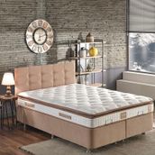 Niron Queen Çift Kişilik Pedli Yatak Seti 150x200 cm Sütlü Kahve Kumaş Baza, Başlık ve Yatak Takımı