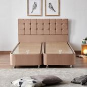 Niron Rama 150x200 cm Soho Kumaş Çift Kişilik Sütlü Kahve Kumaş Baza ve Başlığı