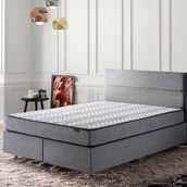 Niron Silver 140x190 CM Çift Kişilik Full Ortopedik Yatak Gri Keten Baza Başlık Seti