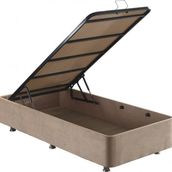 Niron Yatak Ela 90x200 cm Sandıklı Sütlü Kahve Kumaş Tek Kişilik Baza