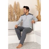 Nisanca Pamuklu Uzun Kollu Erkek Pijama Takımı Gri 2XL