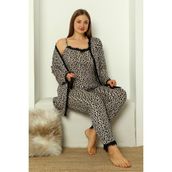 Nisanca Sabahlıklı Dantel Detaylı Pegasus Kadın Pijama Takımı-Çeyizlik Takım- Geniş Beden Aralığı - Leopar - 2XL