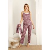 Nisanca Sabahlıklı Dantel Detaylı Pegasus Kadın Pijama Takımı-Çeyizlik Takım- Geniş Beden Aralığı (Lila)