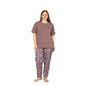 Nisanca%100 Pamuk Büyük Beden Kısa Kol Kadın Pijama Takımı Kahve 4XL