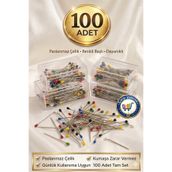 nistabolje 100 Adet(2 Kutu) Eşarp Başörtü İğnesi Renkli Türban Tesettür Şal İğnesi Toplu İğne Nişan Kına