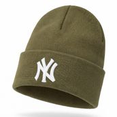 NY Logolu Unisex Kışlık Bere Pamuk Akrilik Karışım Yumuşak Dokulu, Tek Beden HAKİ