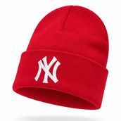 NY Logolu Unisex Kışlık Bere Pamuk Akrilik Karışım Yumuşak Dokulu, Tek Beden KIRMIZI