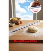 NZB Yuvarlak Silindir Alüminyum Metal Oklava Tekli 49 cm Mutfak Börek Hamur Un Yufka Açma Krom Renk