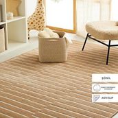 Ocean Home Textile 120x180 cm Bej Renk Çizgi Desenli Şönil Halı Kilim