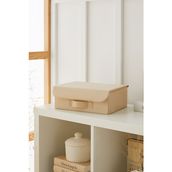 Ocean Home Textile 30x23x11 cm Çekmece İçi Bej Balıksırtı Kapaklı Kutu