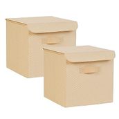 Ocean Home Textile 30x30x30 cm 2'li Bej Balıksırtı Kapaklı Kutu Set