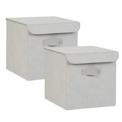 Ocean Home Textile 30x30x30 cm 2'li Gri Balıksırtı Kapaklı Kutu Set