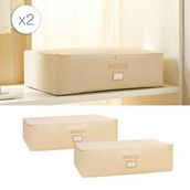 Ocean Home Textile 74x46x22 cm 2'li Mega Boy Bej Balıksırtı Baza Altı Hurç Set