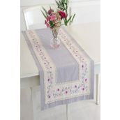 Ödel Home 50x130 cm Gri Buldan Kumaşı Çiçekli İpek İşlemeli Runner