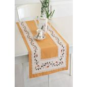 Ödel Home 50x130 cm Hardal Buldan Kumaşı Çiçekli İpek İşlemeli Runner