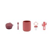 Oioi 5'li Set Kapaklı Kase Bordo, Bardak Bordo, Kaşık Bordo, Püre Bordo, Diş Kaşıyıcı Bordo