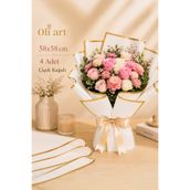 OLİ Art Çiçek Ambalaj Kağıdı Beyaz Altın Kenarlı 4 Adet Yapay Çiçek Kuru Çiçek Canlı Çiçek Buket Kağıdı
