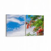 Olla 10877K2Y Ağaç Görseli Kare 2 Parça Yatay 65x30 cm Kanvas Tablo