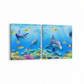Olla 12094K2Y Akvaryum Balık Görseli Kare 2 Parça Yatay 65x30 cm Kanvas Tablo