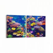 Olla 12121K2Y Akvaryum Balık Görseli Kare 2 Parça Yatay 65x30 cm Kanvas Tablo