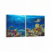 Olla 12160K2Y Akvaryum Balık Görseli Kare 2 Parça Yatay 65x30 cm Kanvas Tablo