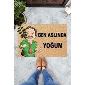 ontheclouds Dijital Baskılı Ben Aslında Yoğum Burhan Dekoratif Kapı Önü Paspası, Yeşil-Kırmızı-Bej