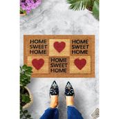 ontheclouds Dijital Baskılı Home Sweet Home Yazılı Kalp Figürlü Dekoratif Kapı Önü Paspası, Bej-Kırmızı