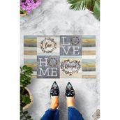 ontheclouds Dijital Baskılı Love ve Home Yazılı Dekoratif Kapı Önü Paspası, Sarı-Krem-Gri