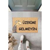 ontheclouds Dijital Baskılı Üzerime Gelmeyin Yazılı Dekoratif Kapı Önü Paspası, Kırmızı-Bej-Kahve