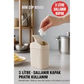 Open Home Concept Mini Çöp Kovası, Mutfak, Banyo, Tuvalet, Ofis Çöp Kutusu Krem