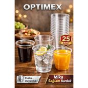 OPTİMEX Mika Plastik Sert Bardak Şeffaf 25 Adet Ekstra Dayanıklı