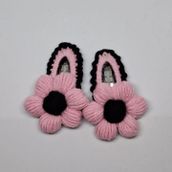 Örgü Çiçek Desenli Saç Tokası, 2'li Set, Pembe-Siyah