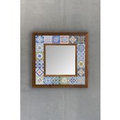 Oscar Stone Ahşap Çerçeveli Mozaik Doğaltaş Ayna 33 CM X 33 CM HALL AYNASI