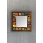 Oscar Stone Ahşap Çerçeveli Mozaik Doğaltaş Ayna 33 CM X 33 CM-Mosaic Mirror Stone