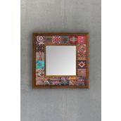 Oscar Stone Decor Ahşap Çerçeveli Mozaik Doğaltaş Ayna 33 Cm X 33 Cm AYN-022