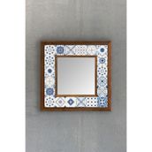 Oscar Stone Decor Ahşap Çerçeveli Mozaik Doğaltaş Ayna 33 cm X 33 cm AYN-062