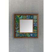 Oscar Stone Decor Ahşap Çerçeveli Mozaik Doğaltaş Ayna 33 cm X 33 cm Morocco Desen AYN-025