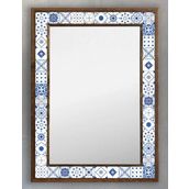 Oscar Stone Decor Ahşap Çerçeveli Mozaik (mermer) Ayna 53x73 Cm Seramik-blue Mind-mavi-etnik Pattern