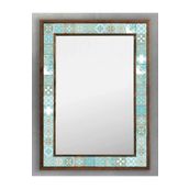 Oscar Stone Decor Ahşap Çerçeveli Mozaik (mermer) Ayna 53x73 Cm Seramik Desenli-turquoise Turkuaz AYN5070-039